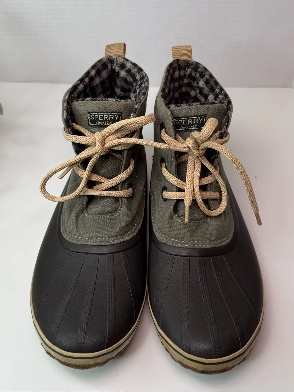 Sperry Top-Sider Schooner 3-Eye Duck Boot Women's Size 11M Rubber Wool Plaid